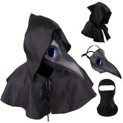 3pcs Halloween Horror Costume Set: Bird Mouth Mask, Cape & Balaclava