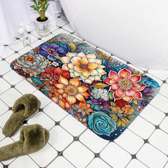 Boho Floral Shower Curtain Floor Mat Bright Fabric Blossom Shower Curtain