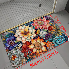 Boho Floral Shower Curtain Floor Mat Bright Fabric Blossom Shower Curtain