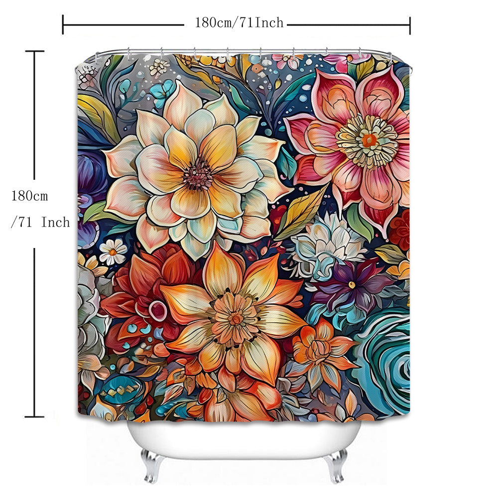 Boho Floral Shower Curtain Floor Mat Bright Fabric Blossom Shower Curtain