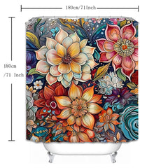 Boho Floral Shower Curtain Floor Mat Bright Fabric Blossom Shower Curtain