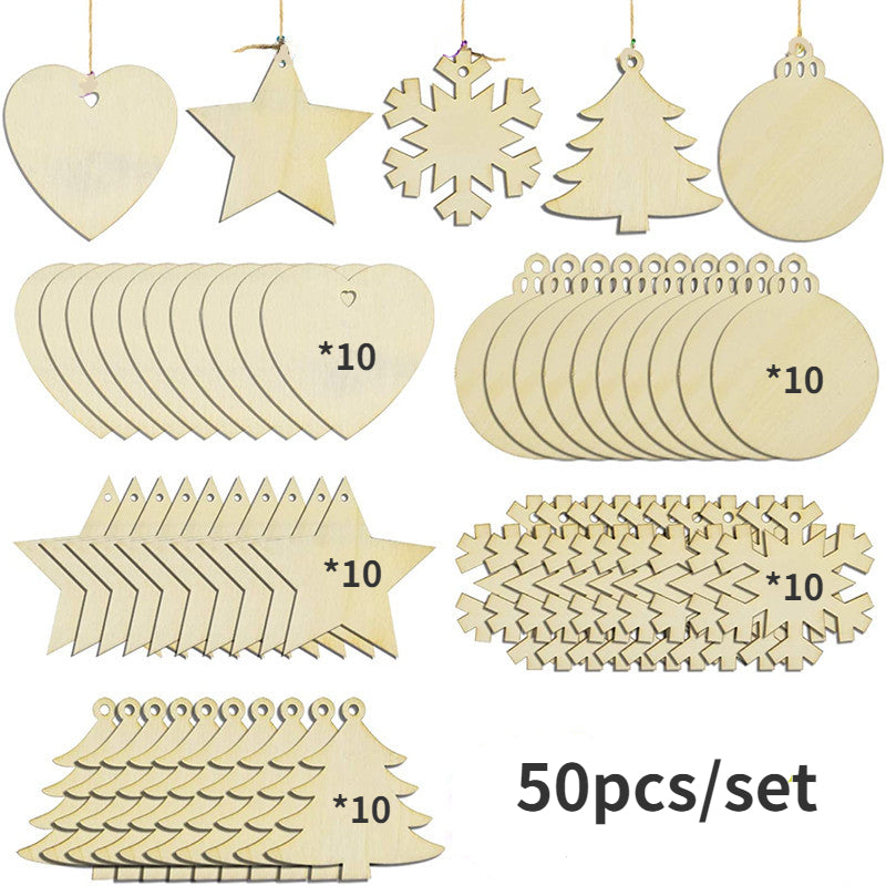 50pcs Christmas Hanging Decoration Wood Ornaments Crafts 12 Colours Paint