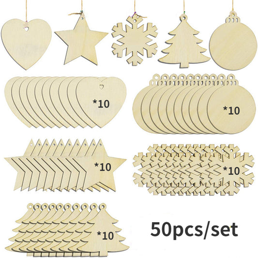 50pcs Christmas Hanging Decoration Wood Ornaments Crafts 12 Colours Paint