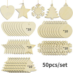 50pcs Christmas Hanging Decoration Wood Ornaments Crafts 12 Colours Paint