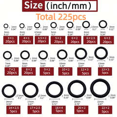 225pcs Rubber O rings 18 Sizes Set Sealing Gaskets Plumbing Faucets Automotive