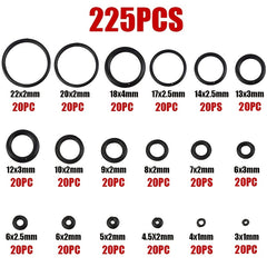 225pcs Rubber O rings 18 Sizes Set Sealing Gaskets Plumbing Faucets Automotive