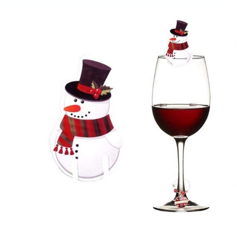 10pcs Christmas Cup Card Santa Hat Wine Glass Decor Ornaments Navidad Noel Year