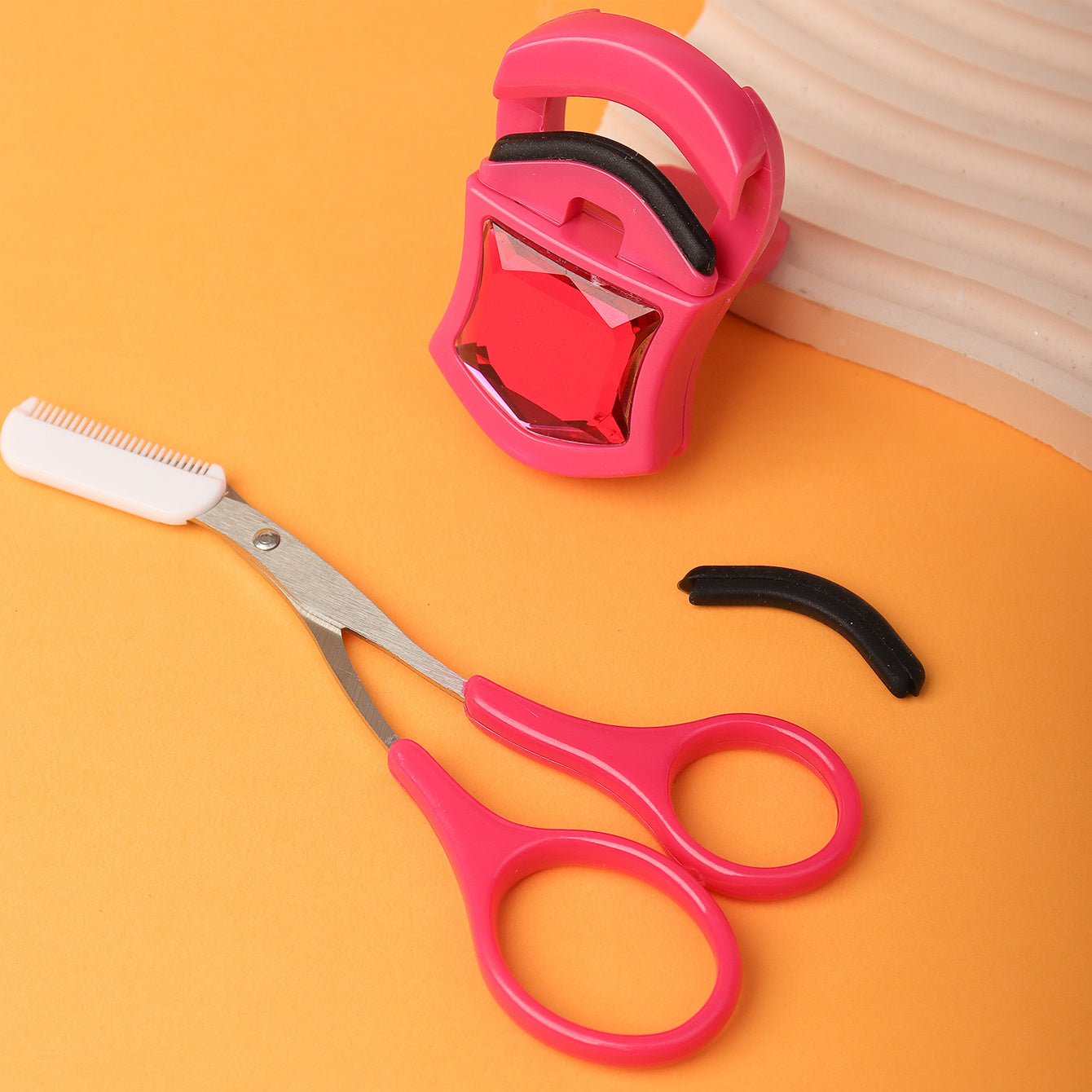 Eyebrow Eyelash Clip Set - Scissors, Brush, Curler