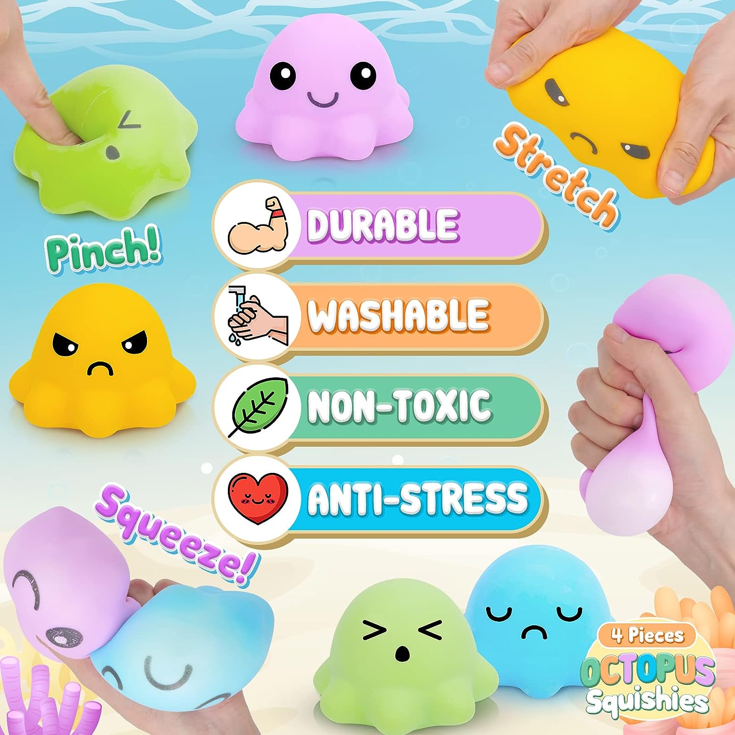 Octopus Stress Balls 4pcs Sensory Fidget Toys
