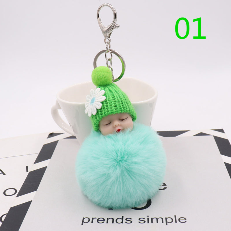 Sleeping Doll Plush Key Chain Wool Hat Car Pendant