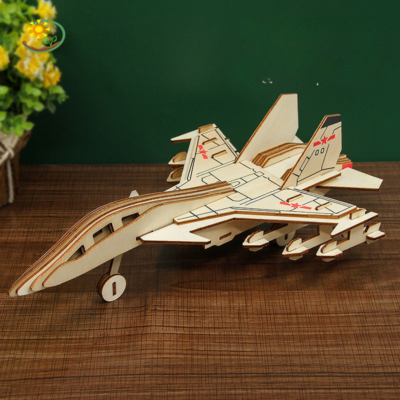 3D Airplane Wooden Puzzle DIY Educational Toy Model