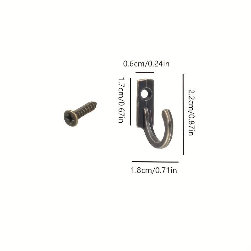 10pcs Small Coat Hooks Bronze Single Hooks With Screws