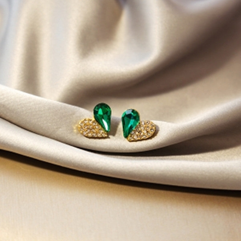 Green Pink Heart Diamond Earrings Halloween Gift