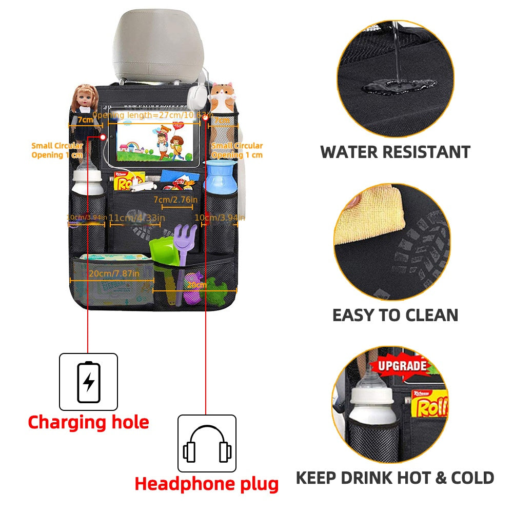 Car Backseat Organizer Tablet Holder Auto Storage Cover Travel Road Trip Kids