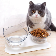 Elevated Cat Ear-Shaped Feeder Bowl Plastic Raised Cat Inclined Food Water Bowl