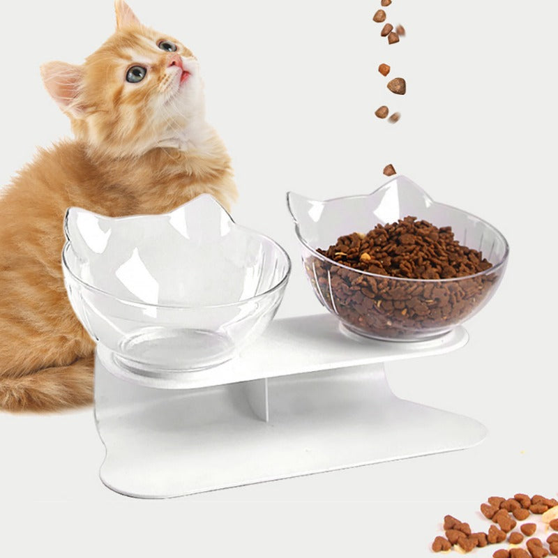 Elevated Cat Ear-Shaped Feeder Bowl Plastic Raised Cat Inclined Food Water Bowl