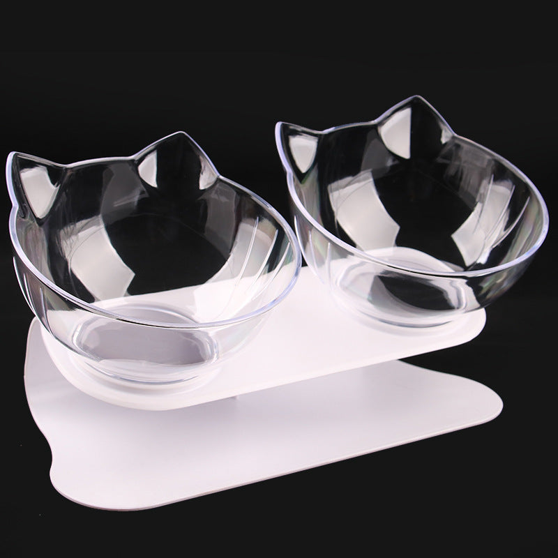 Elevated Cat Ear-Shaped Feeder Bowl Plastic Raised Cat Inclined Food Water Bowl