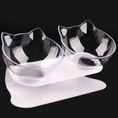 Elevated Cat Ear-Shaped Feeder Bowl Plastic Raised Cat Inclined Food Water Bowl