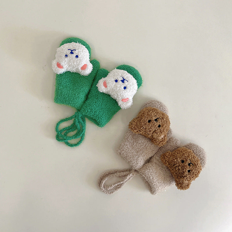 Bear Pattern Plush Gloves for Kids