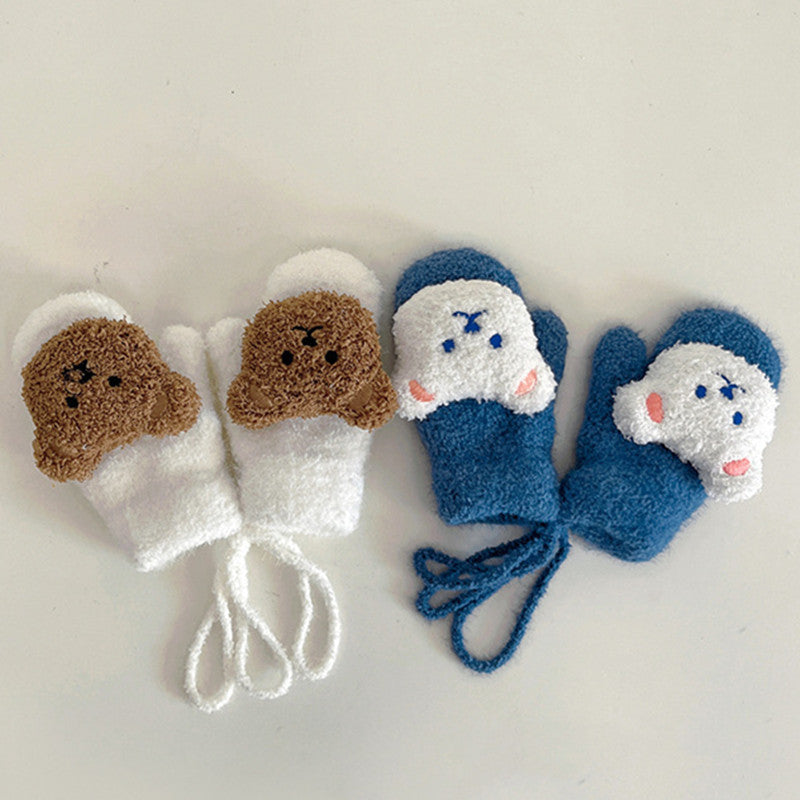 Bear Pattern Plush Gloves for Kids