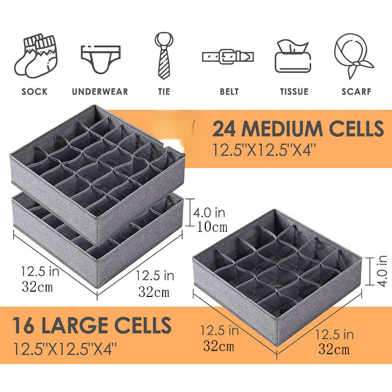 Drawer Storage Basket Clothes Divider Box - 16 24 Grid Underwear Organizer