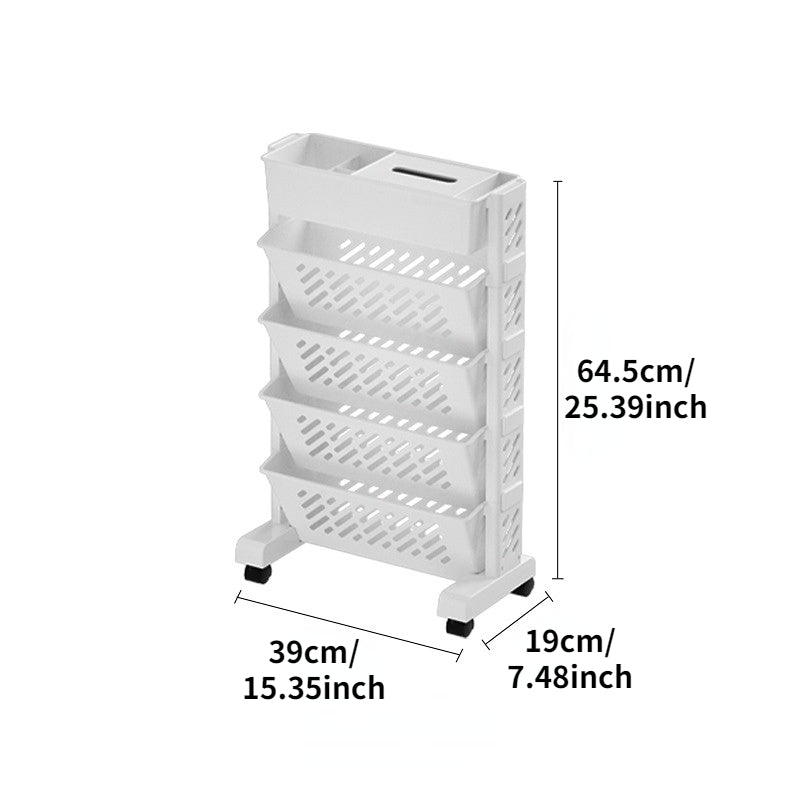 5-Level Desk Side Bookshelf with Wheels & Pen Holder