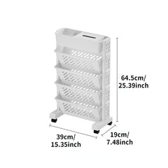 5-Level Desk Side Bookshelf with Wheels & Pen Holder