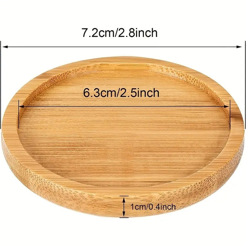2pcs Bamboo Round Flower Pot Tray Succulent Fairy Wooden Flower Tray