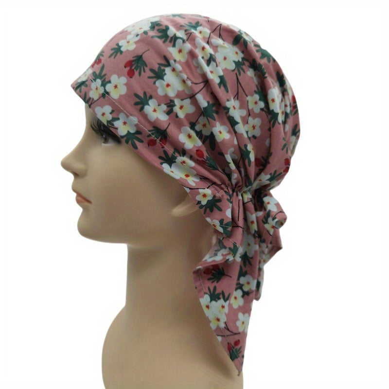 Small Flower Print Triangle Turban Cap Cotton Bandana Women Casual Head Wrap
