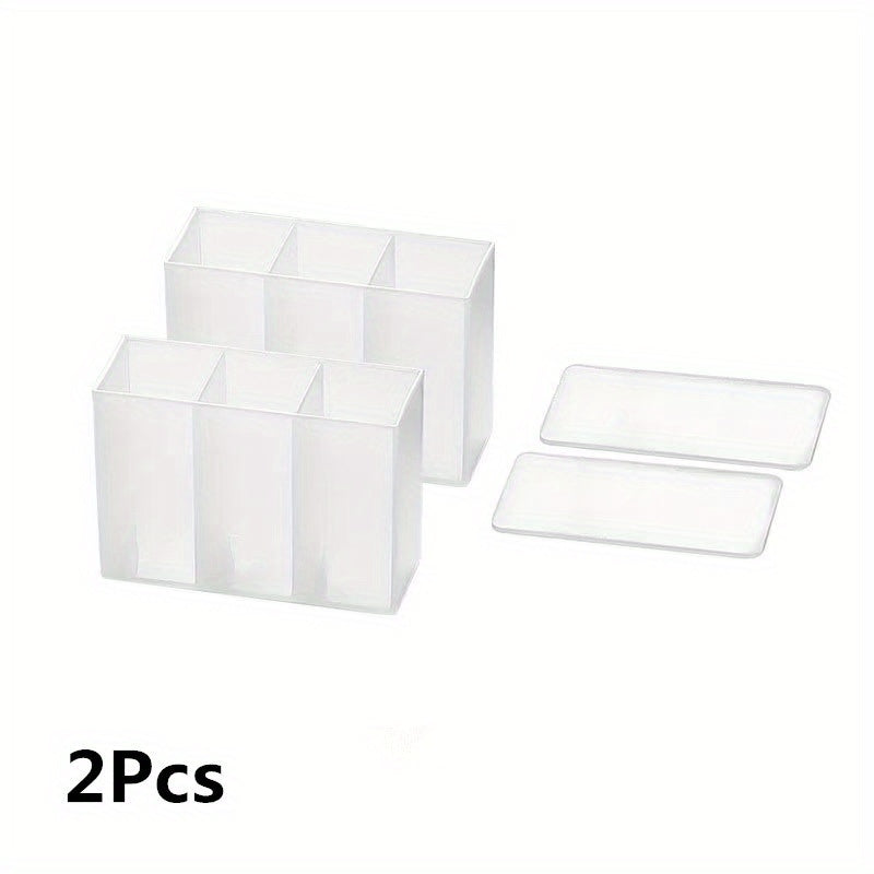 2pcs Wall Mounted 3 Grid Storage Box For Eyebrow Pencil Lipstick