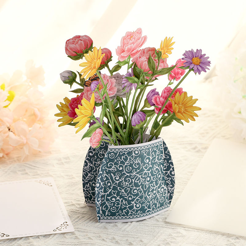 3D Porcelain Vase Greeting Card Thank You Bouquet Blessings Card