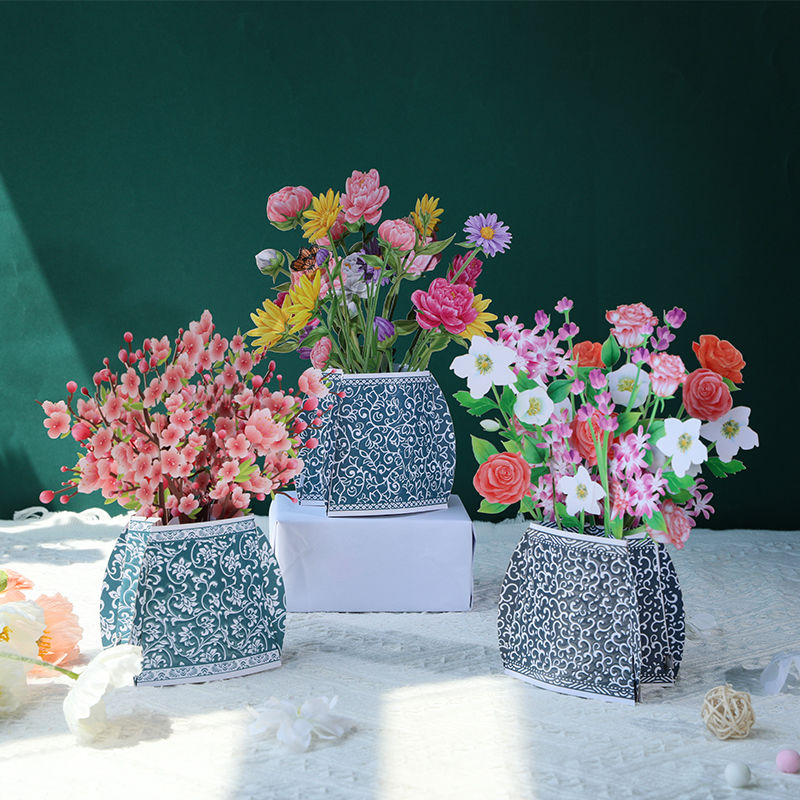 3D Porcelain Vase Greeting Card Thank You Bouquet Blessings Card