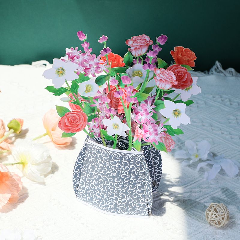 3D Porcelain Vase Greeting Card Thank You Bouquet Blessings Card