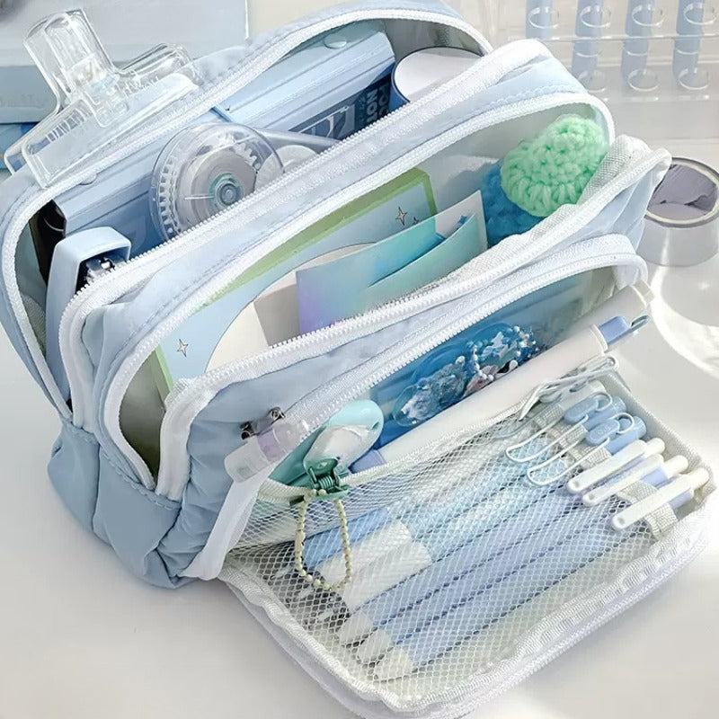 Large Capacity Pencil Case with Front Window, Stationery Box for Students
