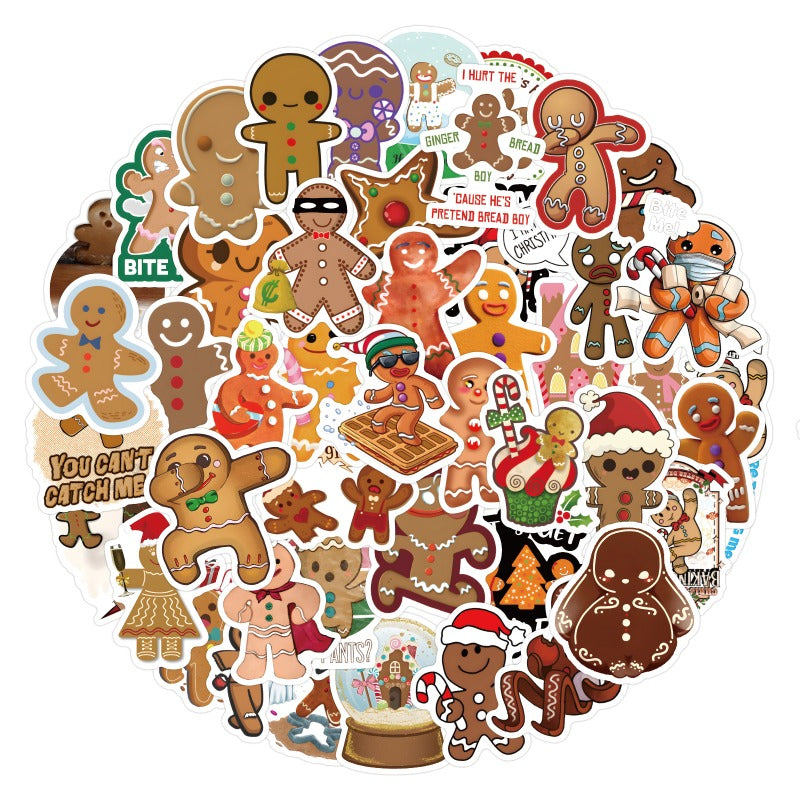64pcs Gingerbread Foods Graffiti Stickers Waterproof DIY Friendly