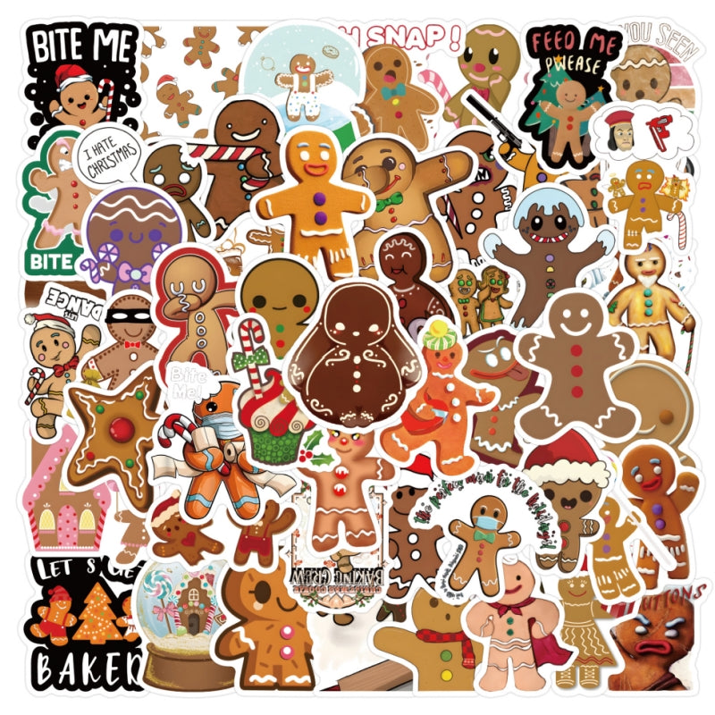 64pcs Gingerbread Foods Graffiti Stickers Waterproof DIY Friendly