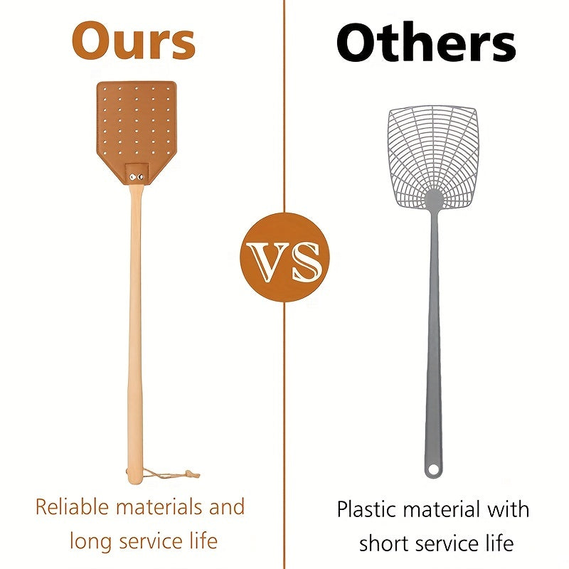 Heavy Duty Leather Fly Swatter Beech Wood Handle Indoor Outdoor Pest Supplies