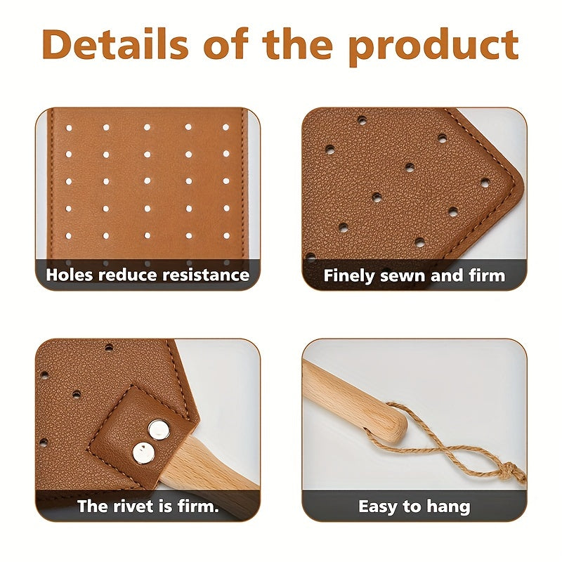 Heavy Duty Leather Fly Swatter Beech Wood Handle Indoor Outdoor Pest Supplies