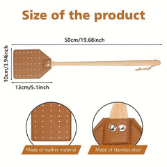 Heavy Duty Leather Fly Swatter Beech Wood Handle Indoor Outdoor Pest Supplies