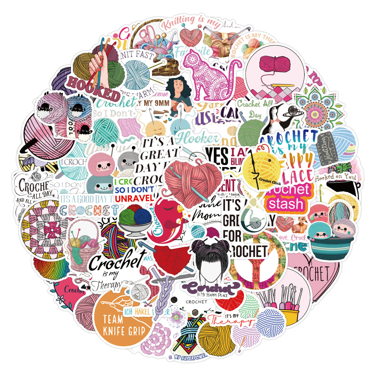100pcs Cartoon Crochet Needle Graffiti Stickers Waterproof Vinyl Stickers