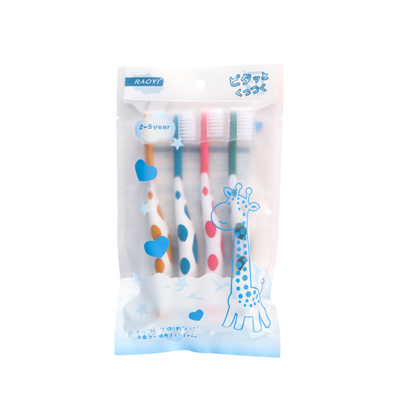 4pcs Kids Fawn Cartoon Toothbrush Soft Hair Baby 2-12 Years Gum Protection