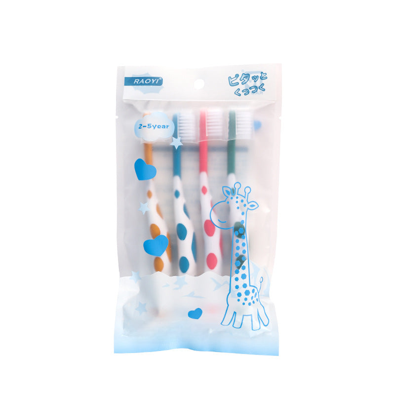 4pcs Kids Fawn Cartoon Toothbrush Soft Hair Baby 2-12 Years Gum Protection