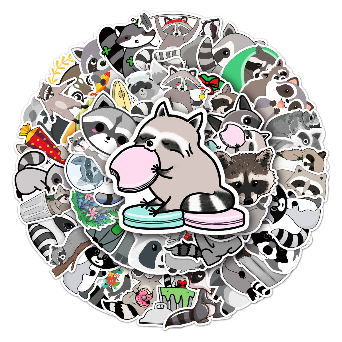 50pcs Raccoon Graffiti Stickers for DIY Skateboard Guitar Water Cup Fun Gift
