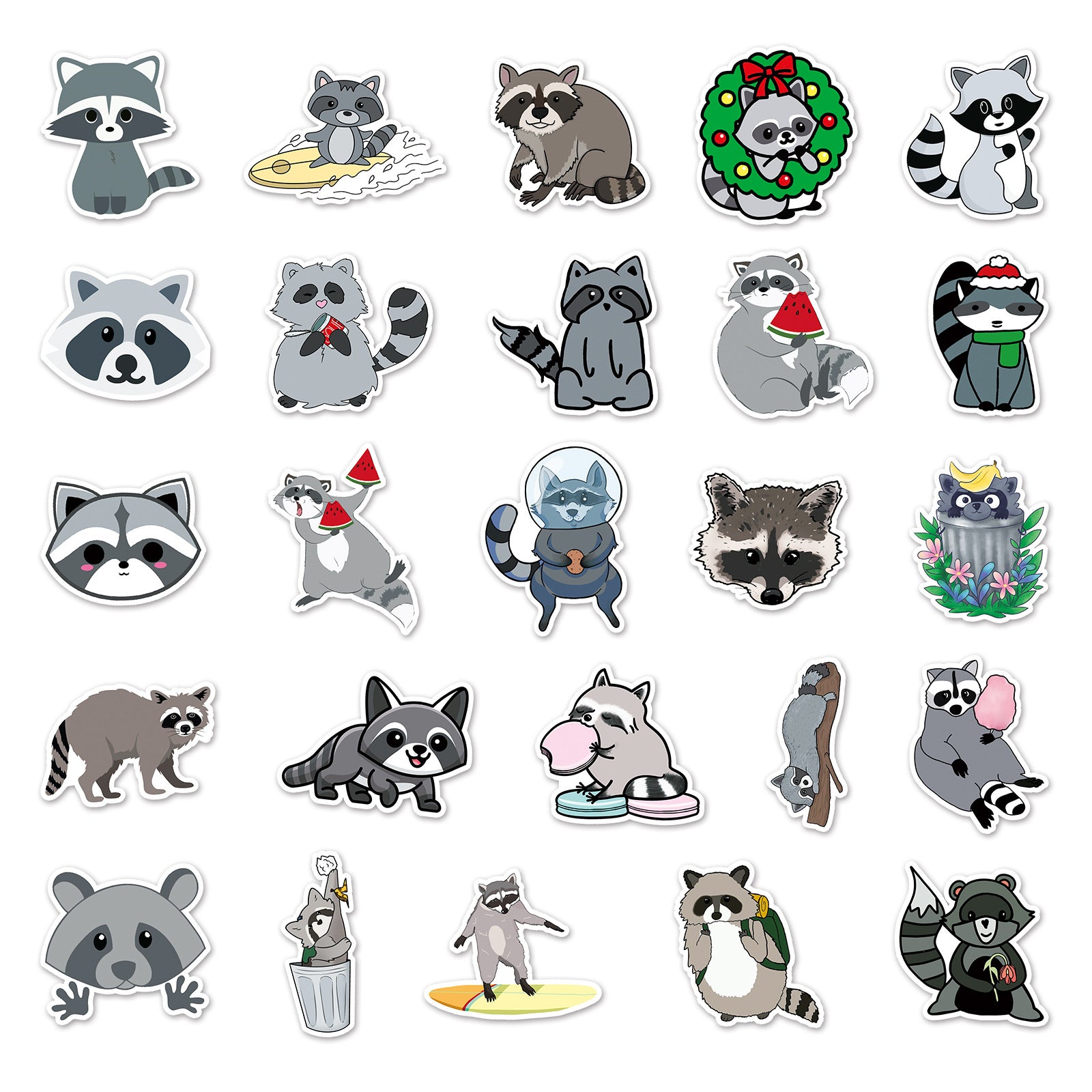 50pcs Raccoon Graffiti Stickers for DIY Skateboard Guitar Water Cup Fun Gift