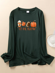  Pumpkin & Football Print Long Sleeve Crew Neck Pajama Top