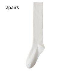 2 Pairs Solid Ribbed Calf Socks Knee High Stockings & Hosiery