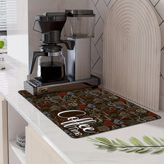 Coffee Printed Dish Drying Mat Soft Draining Pad Absorbent Wear-resistant