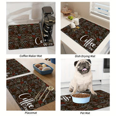 Coffee Printed Dish Drying Mat Soft Draining Pad Absorbent Wear-resistant