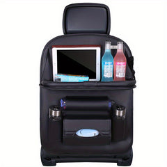 PU Leather Car Storage Bag with Table Tray - Snack and Toy Organizer