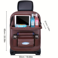 PU Leather Car Storage Bag with Table Tray - Snack and Toy Organizer